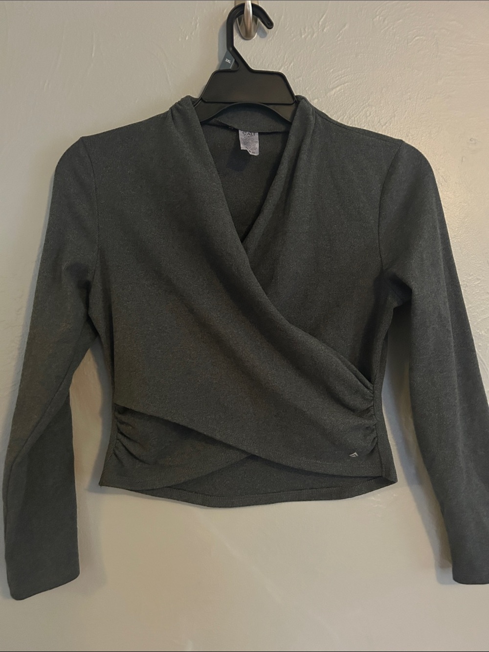 Women’s Dark Gray Wrap-Front Long Sleeve Top